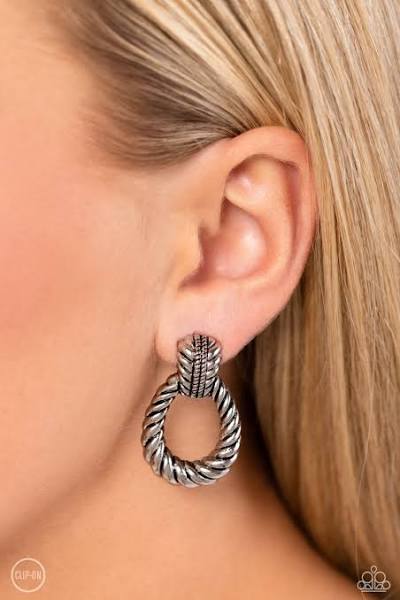 Roping Rodeo Paparazzi Accessories Clip On Earrings Silver