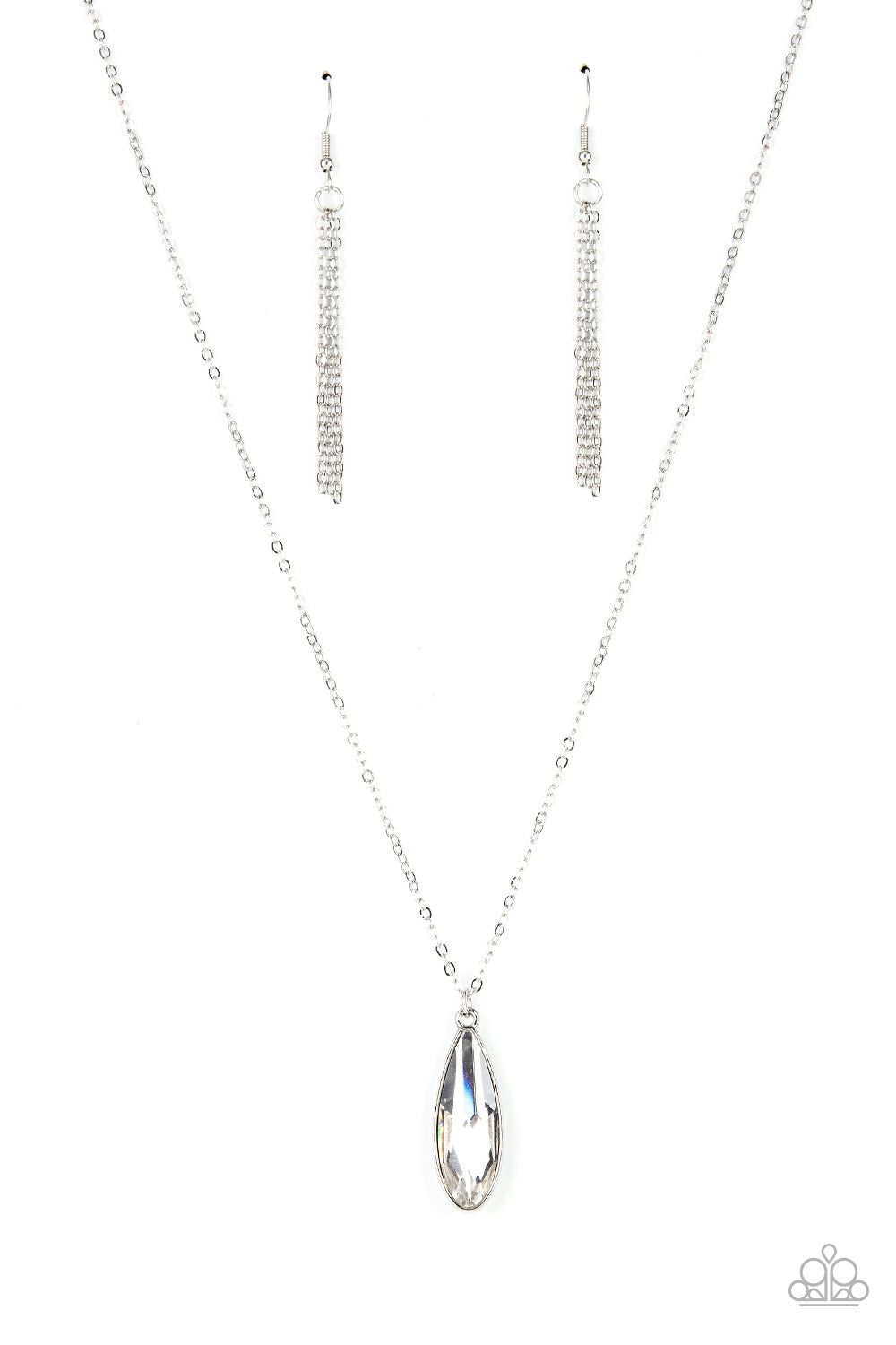 Prismatically Polished Paparazzi Accessories Necklace with Earrings White