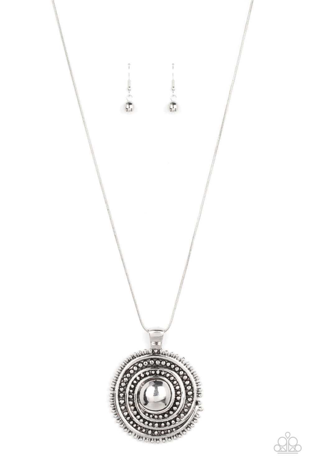 Solar Swirl Paparazzi Accessories Necklace with Earrings Silver
